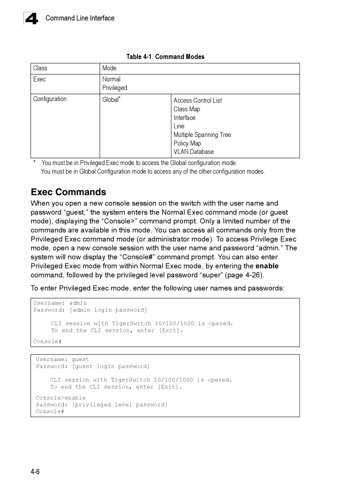 SMC Networks SMC8150L2 manual Exec Commands, Command Modes 