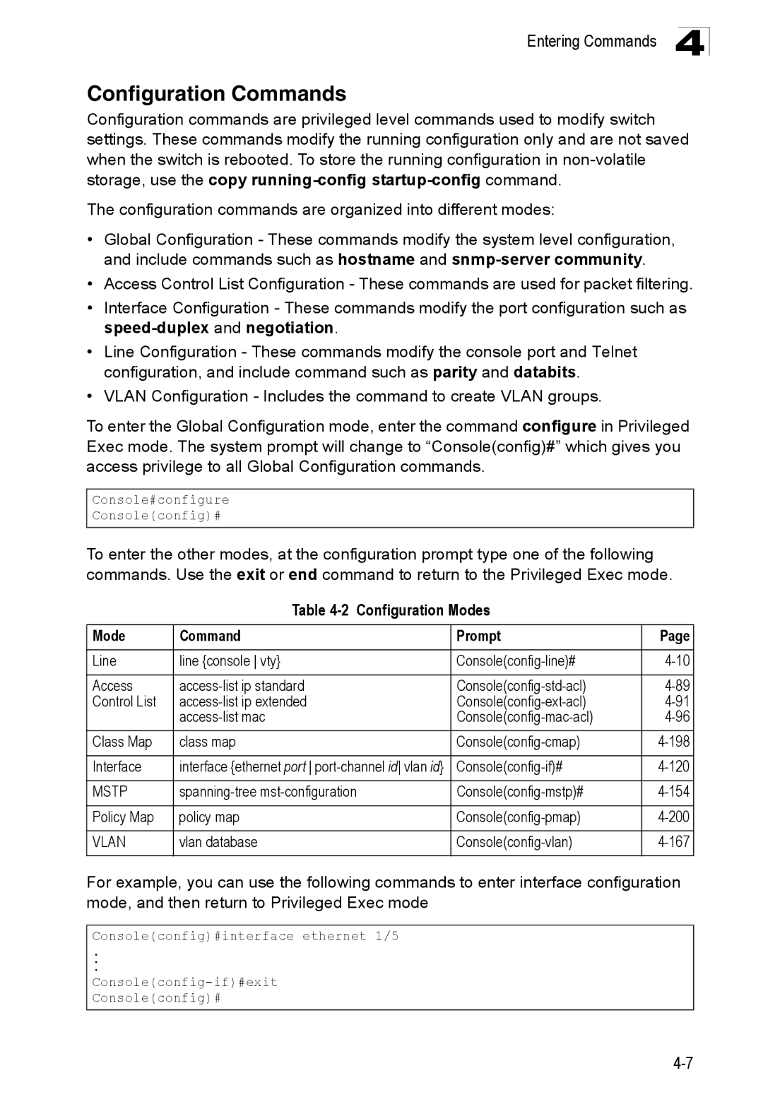 SMC Networks SMC8150L2 manual Configuration Commands, Configuration Modes Command Prompt, Consoleconfig-if# 120 