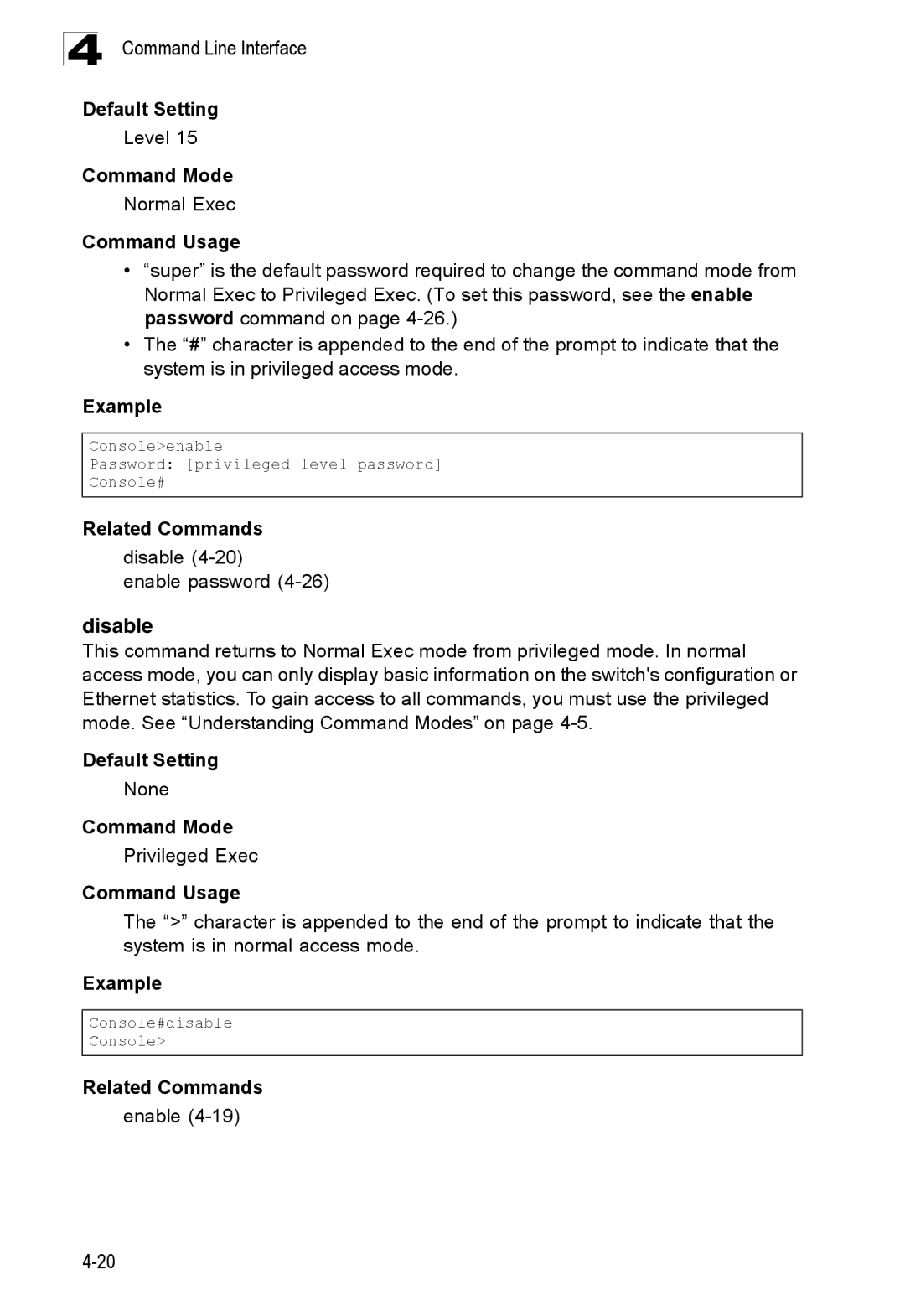 SMC Networks SMC8150L2 manual Level, Normal Exec, Disable Enable password 