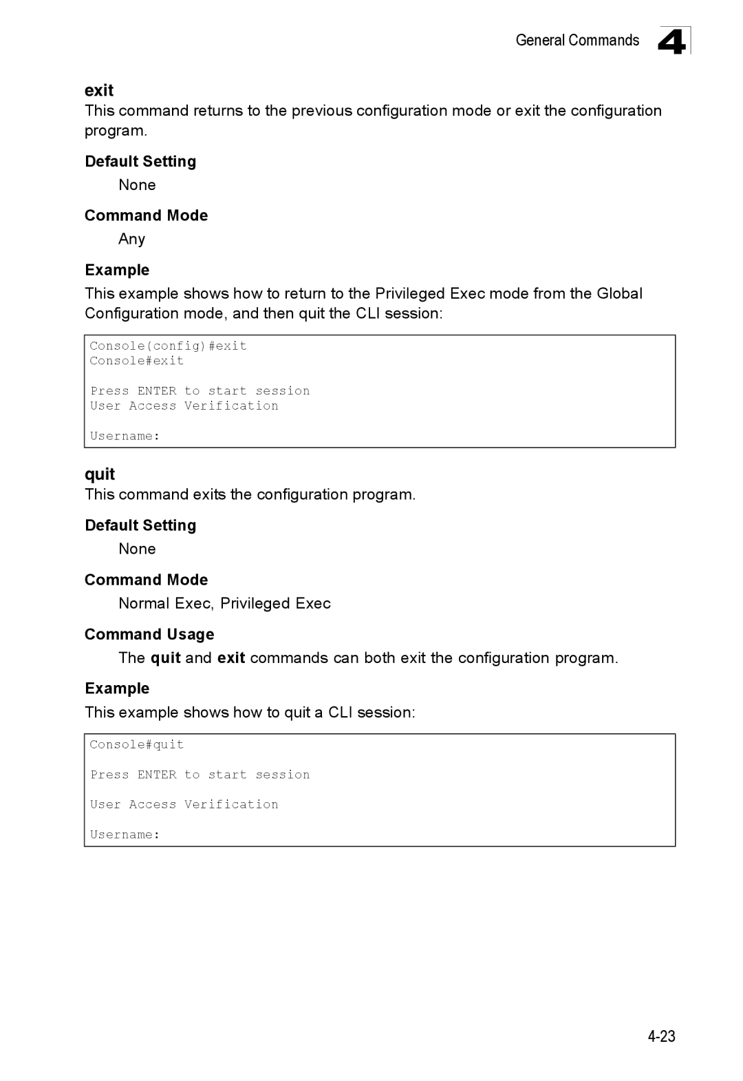 SMC Networks SMC8150L2 manual Exit, Quit, This command exits the configuration program 