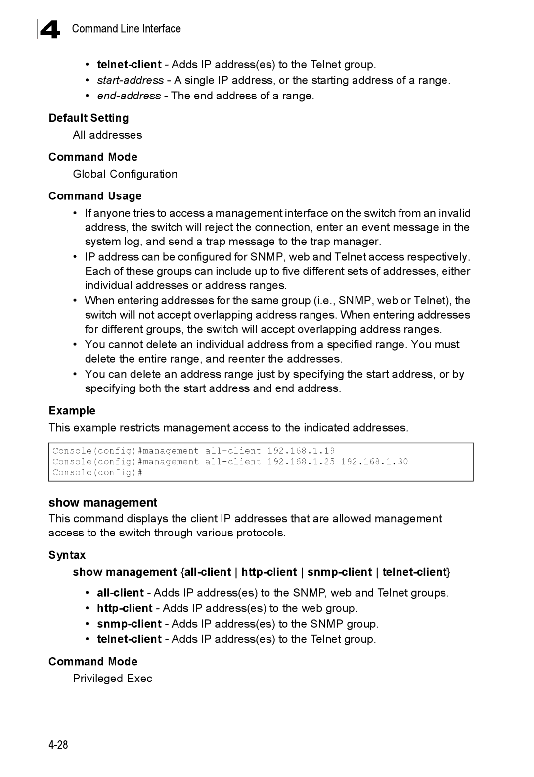 SMC Networks SMC8150L2 manual Show management, All addresses 