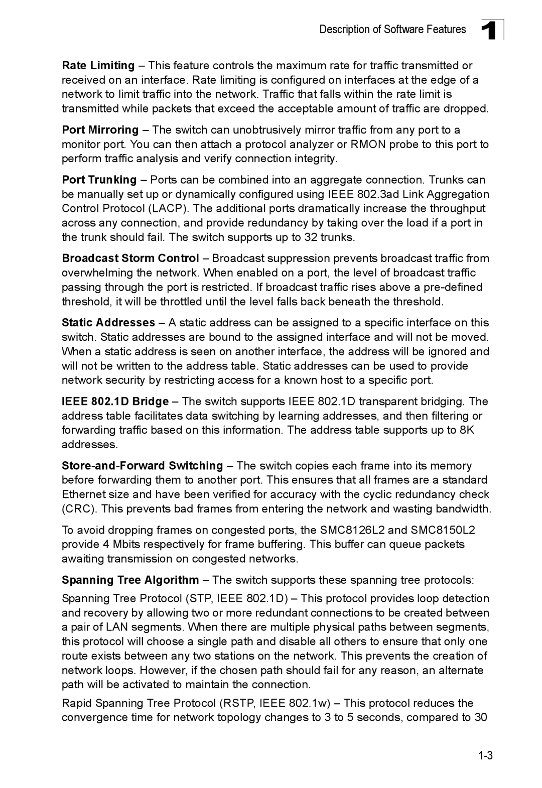 SMC Networks SMC8150L2 manual Description of Software Features 