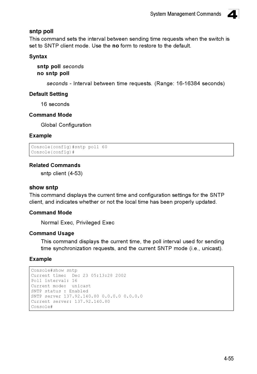 SMC Networks SMC8150L2 manual Show sntp, Syntax Sntp poll seconds no sntp poll, Sntp client 