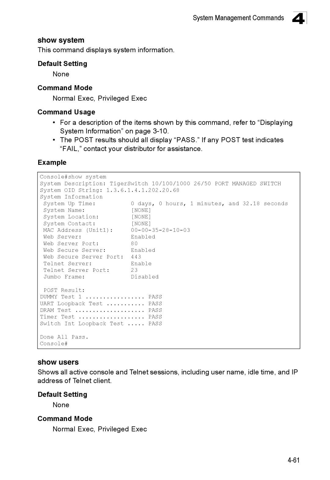 SMC Networks SMC8150L2 manual Show system, Show users, This command displays system information 