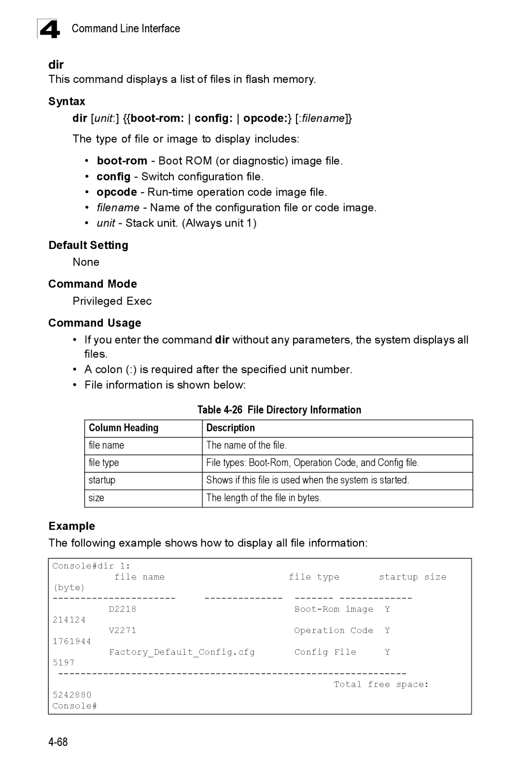 SMC Networks SMC8150L2 manual Syntax Dir unit boot-rom config opcode filename, File Directory Information 