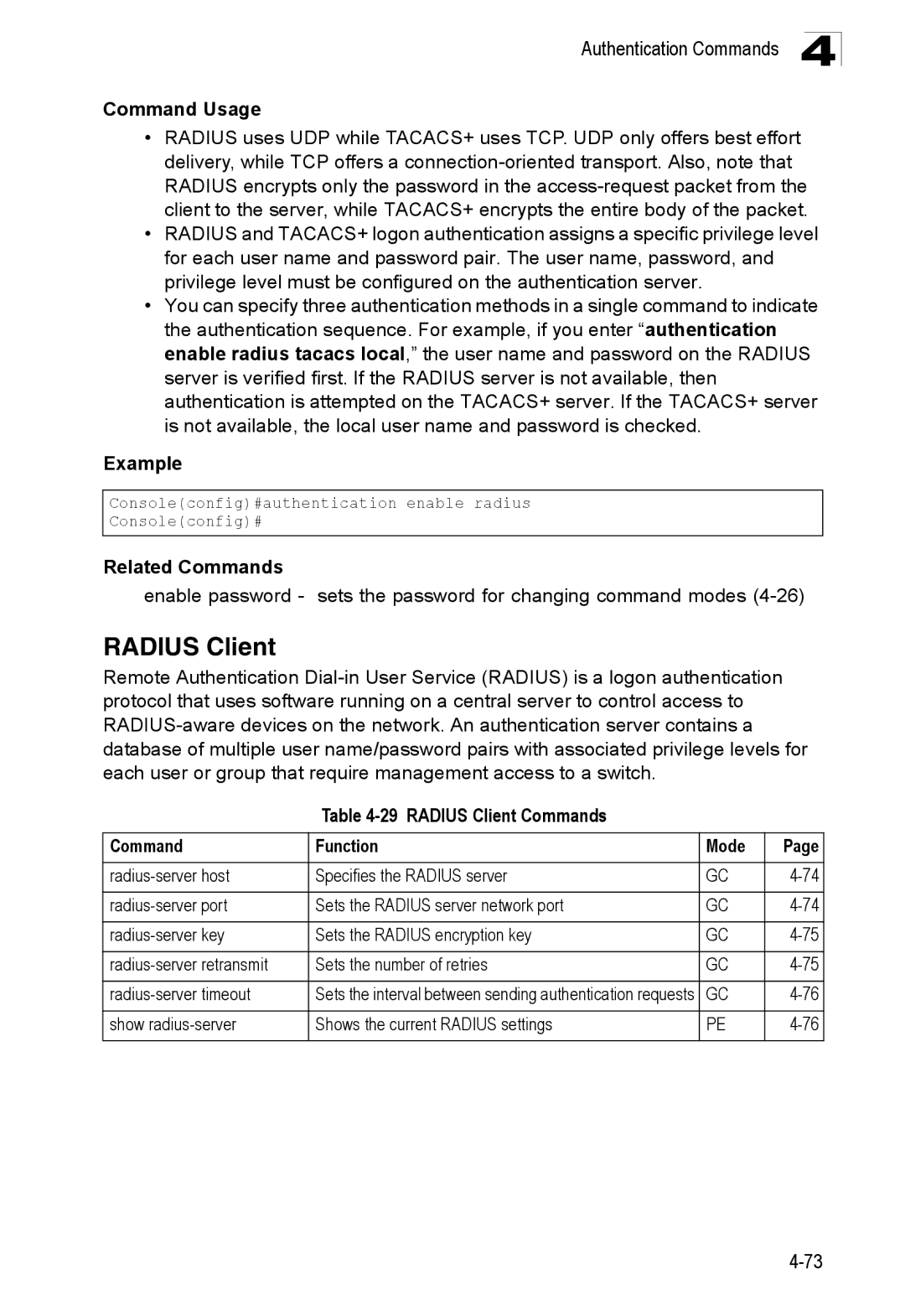 SMC Networks SMC8150L2 Radius Client Commands Function Mode, Show radius-server Shows the current Radius settings 