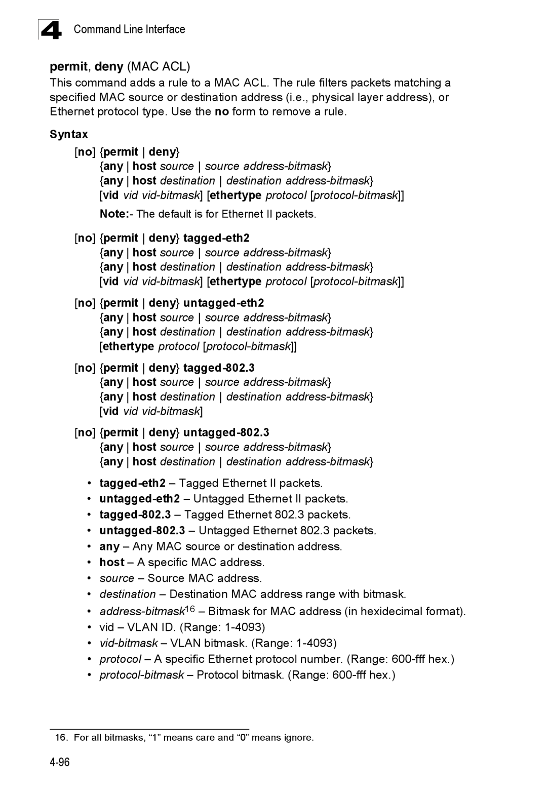 SMC Networks SMC8150L2 manual Permit, deny MAC ACL 