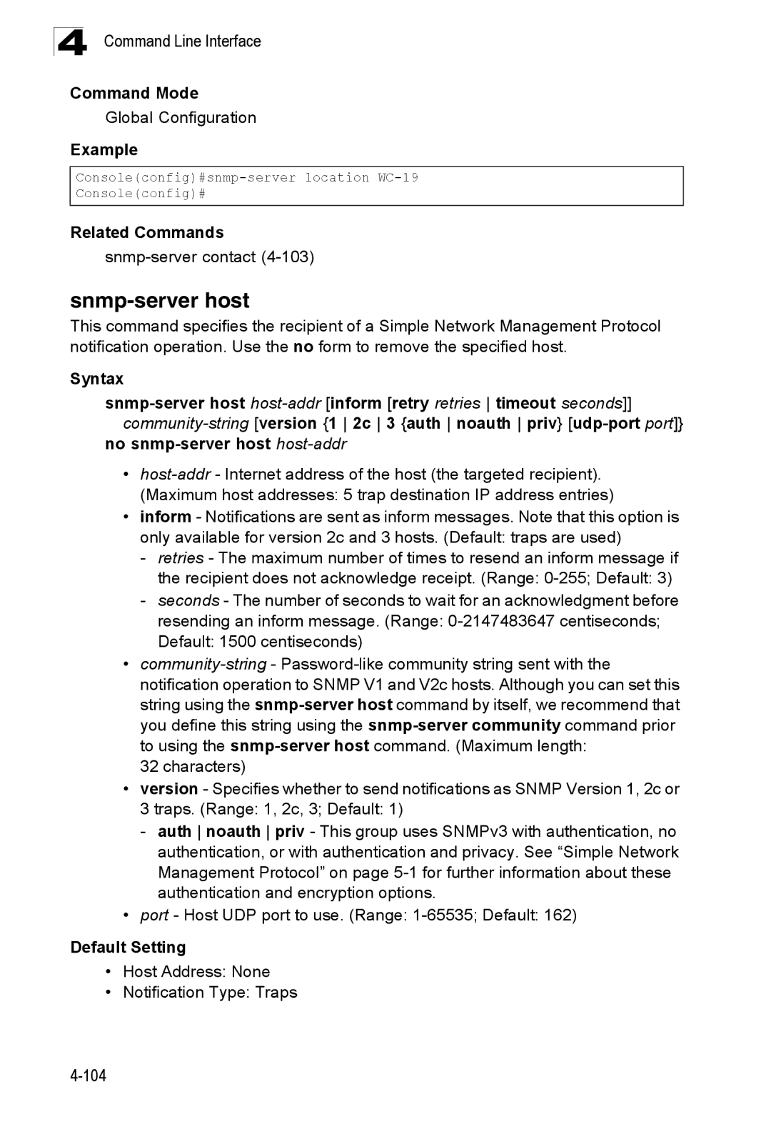 SMC Networks SMC8150L2 manual Snmp-server host, Host Address None Notification Type Traps 