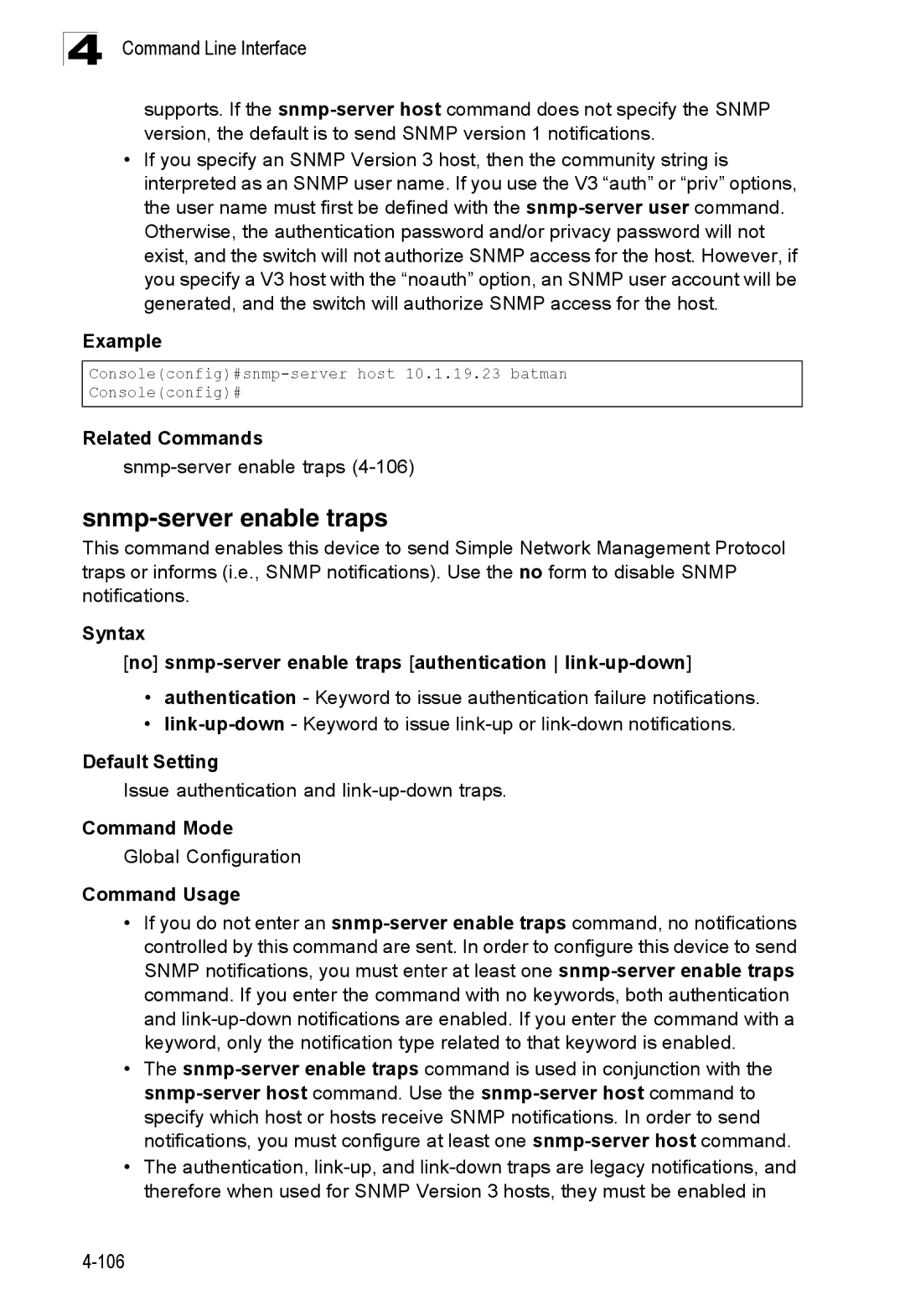 SMC Networks SMC8150L2 manual Snmp-server enable traps, Issue authentication and link-up-down traps 