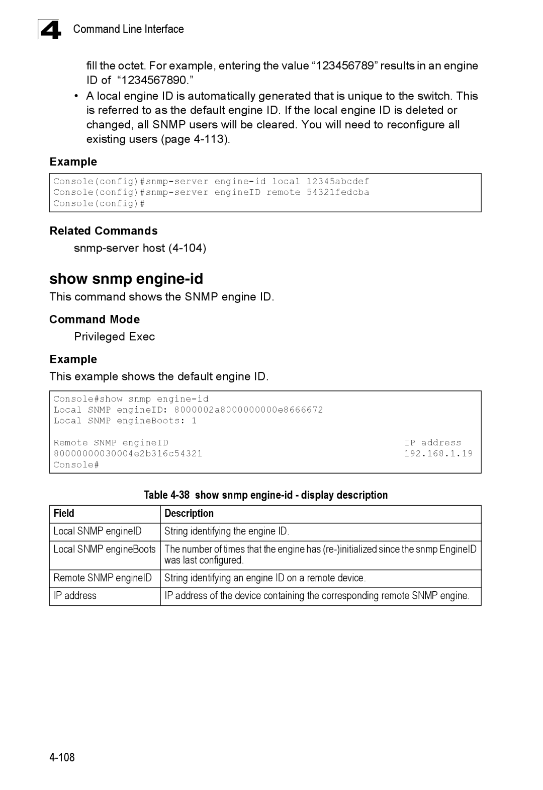 SMC Networks SMC8150L2 manual Show snmp engine-id, This command shows the Snmp engine ID 