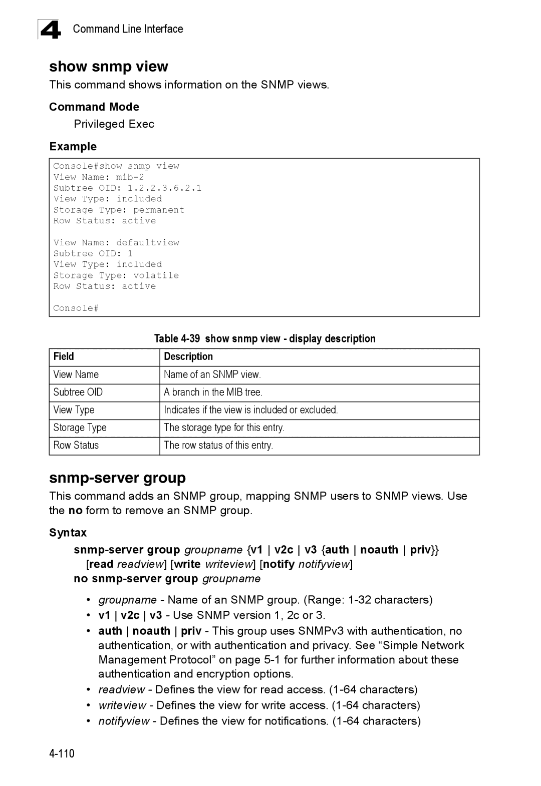 SMC Networks SMC8150L2 manual Show snmp view, Snmp-server group, This command shows information on the Snmp views 