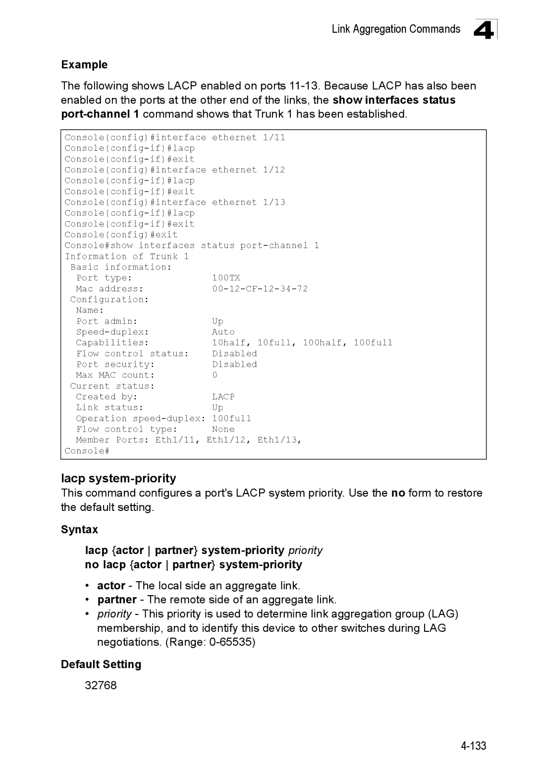 SMC Networks SMC8150L2 manual Lacp system-priority, 32768 