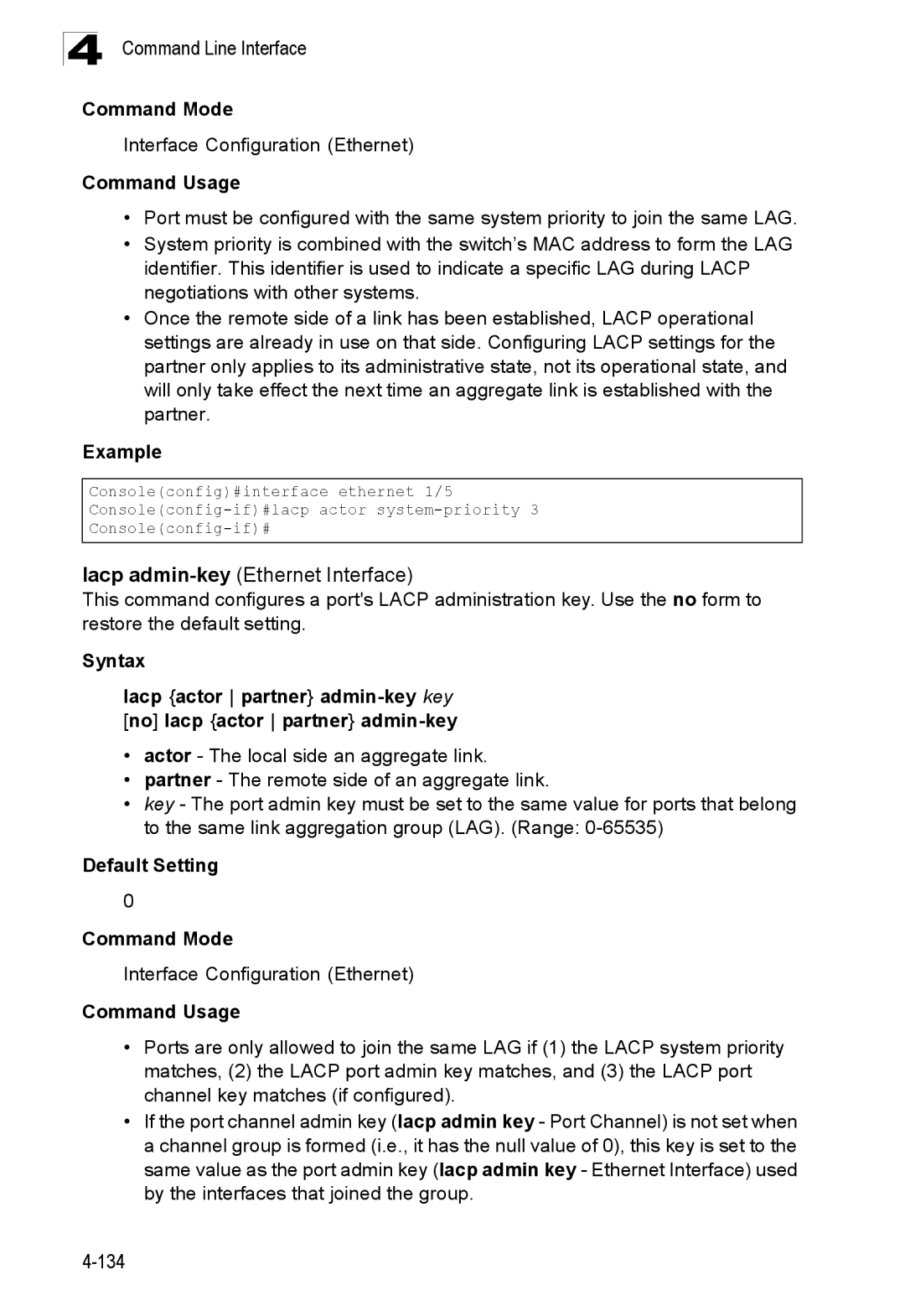 SMC Networks SMC8150L2 manual Lacp admin-keyEthernet Interface 