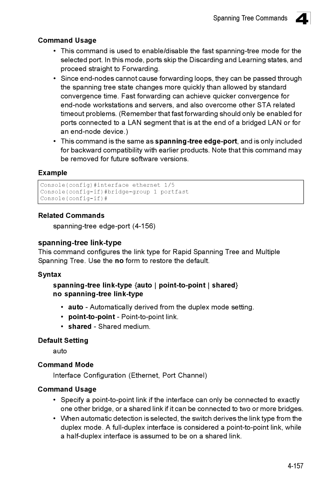 SMC Networks SMC8150L2 manual Spanning-tree link-type, Spanning-treeedge-port4-156, Auto 