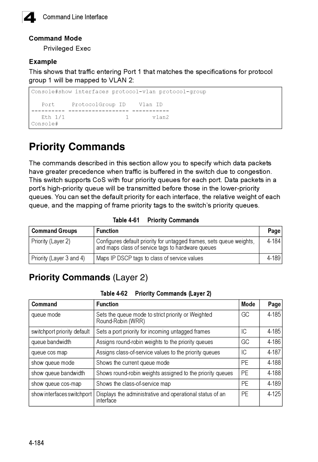 SMC Networks SMC8150L2 manual Priority Commands Layer, Priority Commands Command Groups Function 