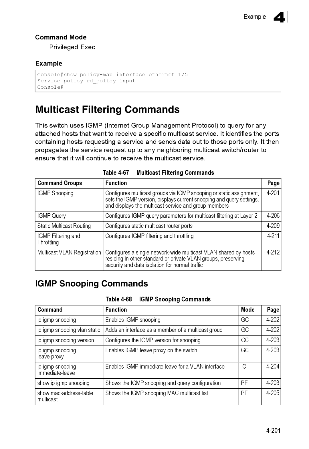 SMC Networks SMC8150L2 manual Multicast Filtering Commands, Igmp Snooping Commands Function Mode 