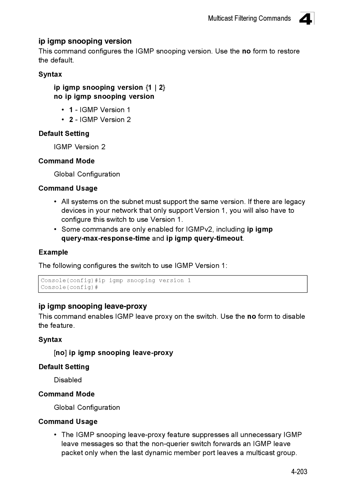 SMC Networks SMC8150L2 manual Ip igmp snooping version, Ip igmp snooping leave-proxy, Igmp Version 