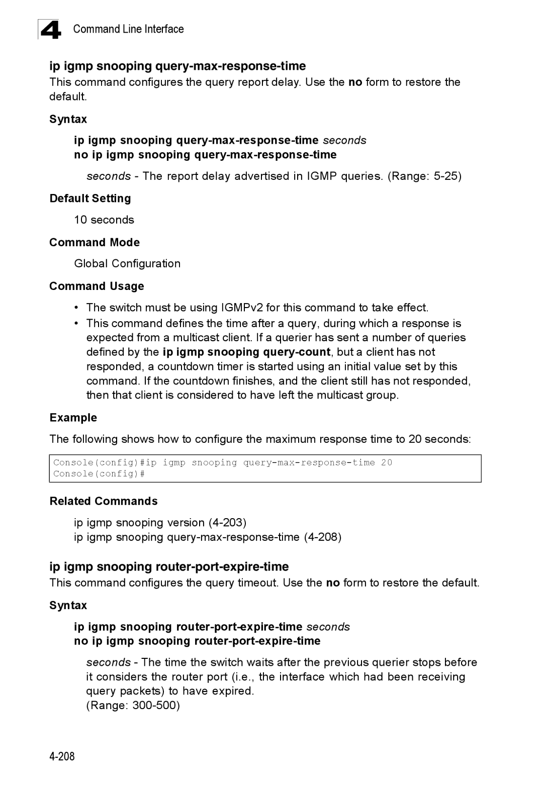 SMC Networks SMC8150L2 manual Ip igmp snooping query-max-response-time, Ip igmp snooping router-port-expire-time 