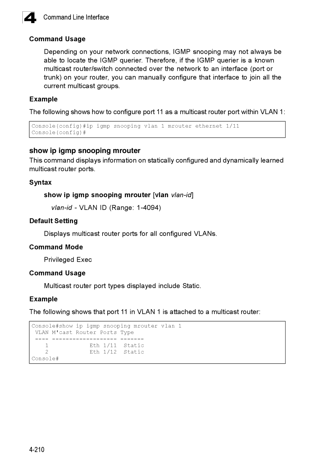 SMC Networks SMC8150L2 manual Syntax Show ip igmp snooping mrouter vlan vlan-id 