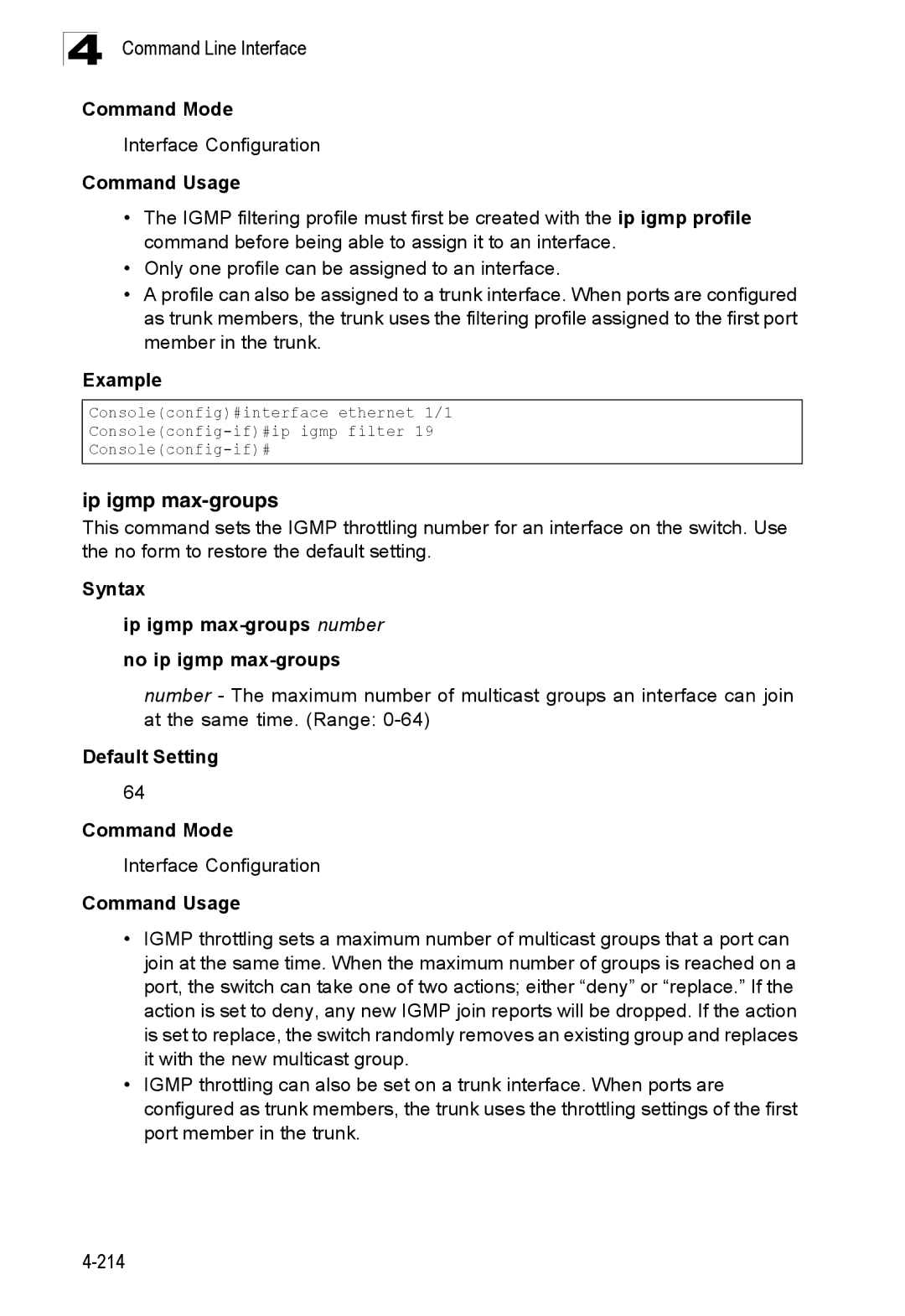 SMC Networks SMC8150L2 manual Syntax Ip igmp max-groups number No ip igmp max-groups 