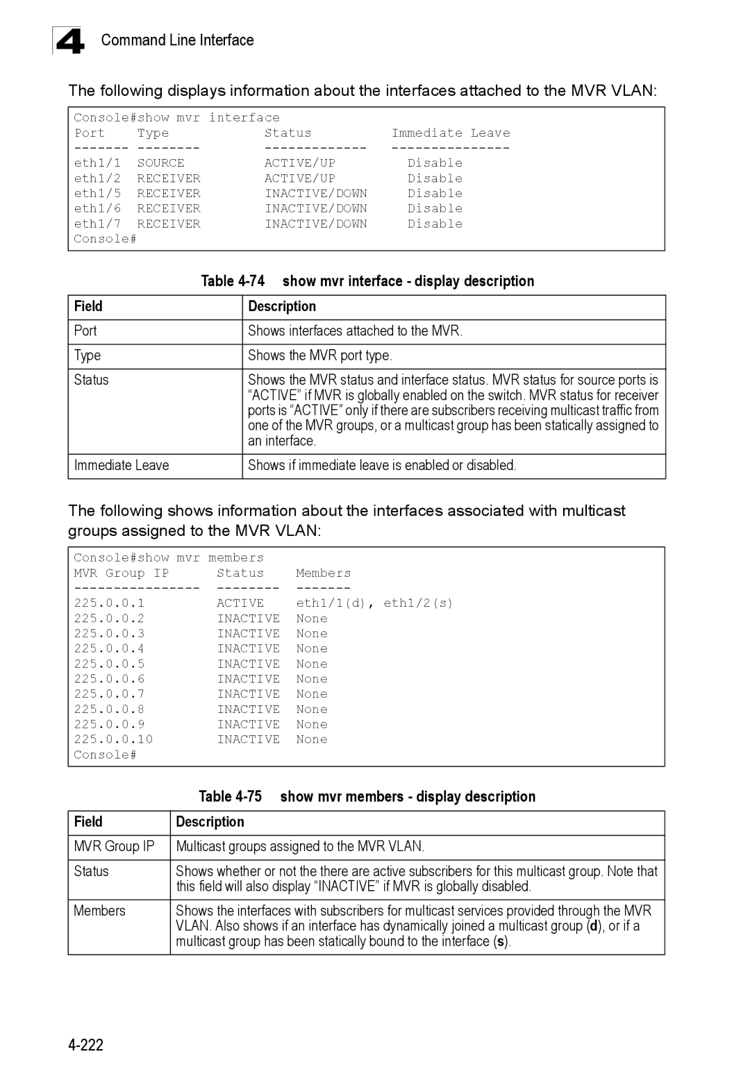 SMC Networks SMC8150L2 manual show mvr interface display description, show mvr members display description, Members 