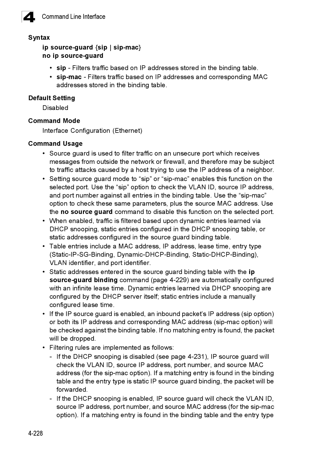 SMC Networks SMC8150L2 manual Syntax Ip source-guard sip sip-macno ip source-guard, Disabled 