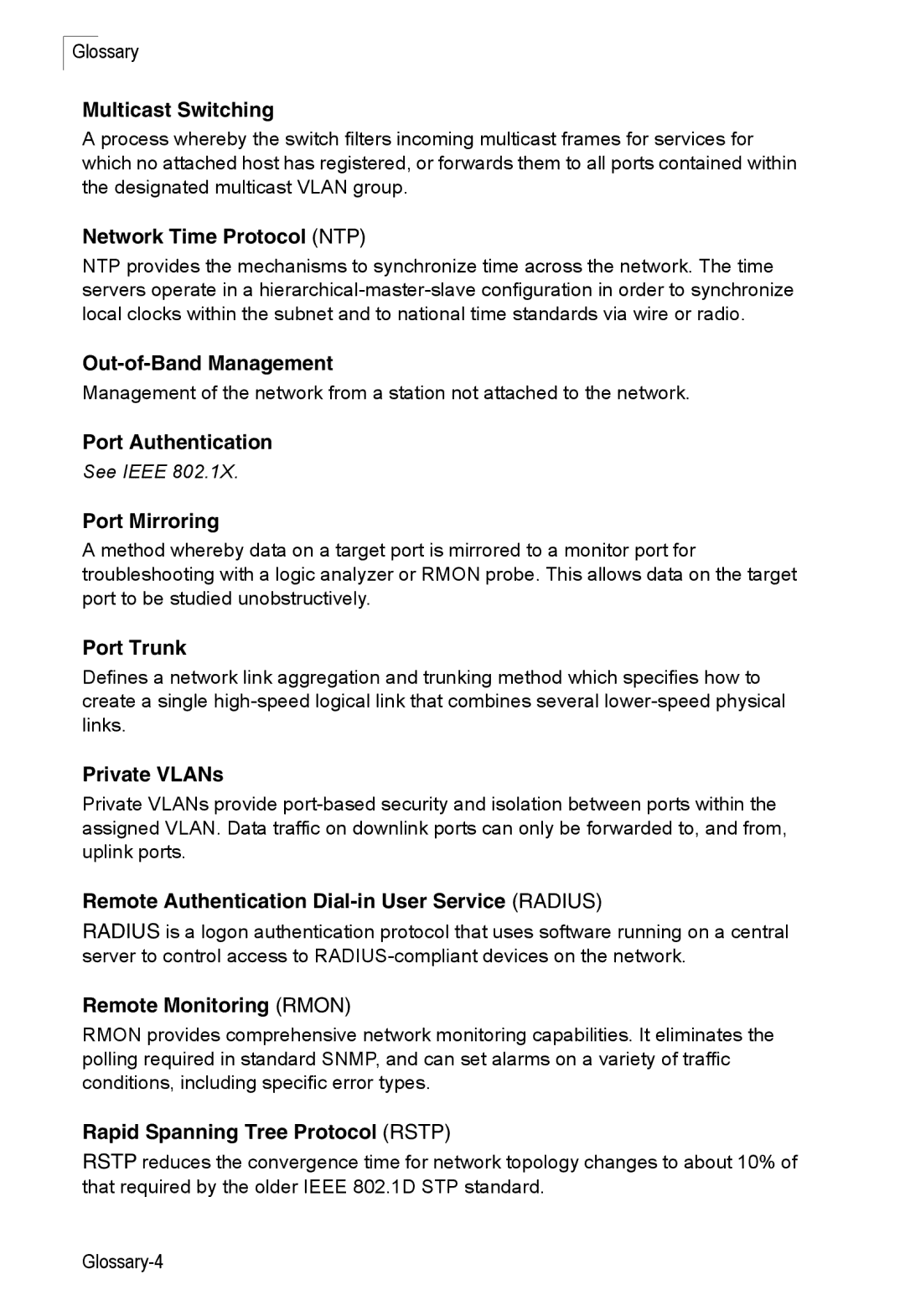 SMC Networks SMC8150L2 manual Multicast Switching, Network Time Protocol NTP, Out-of-Band Management, Port Authentication 