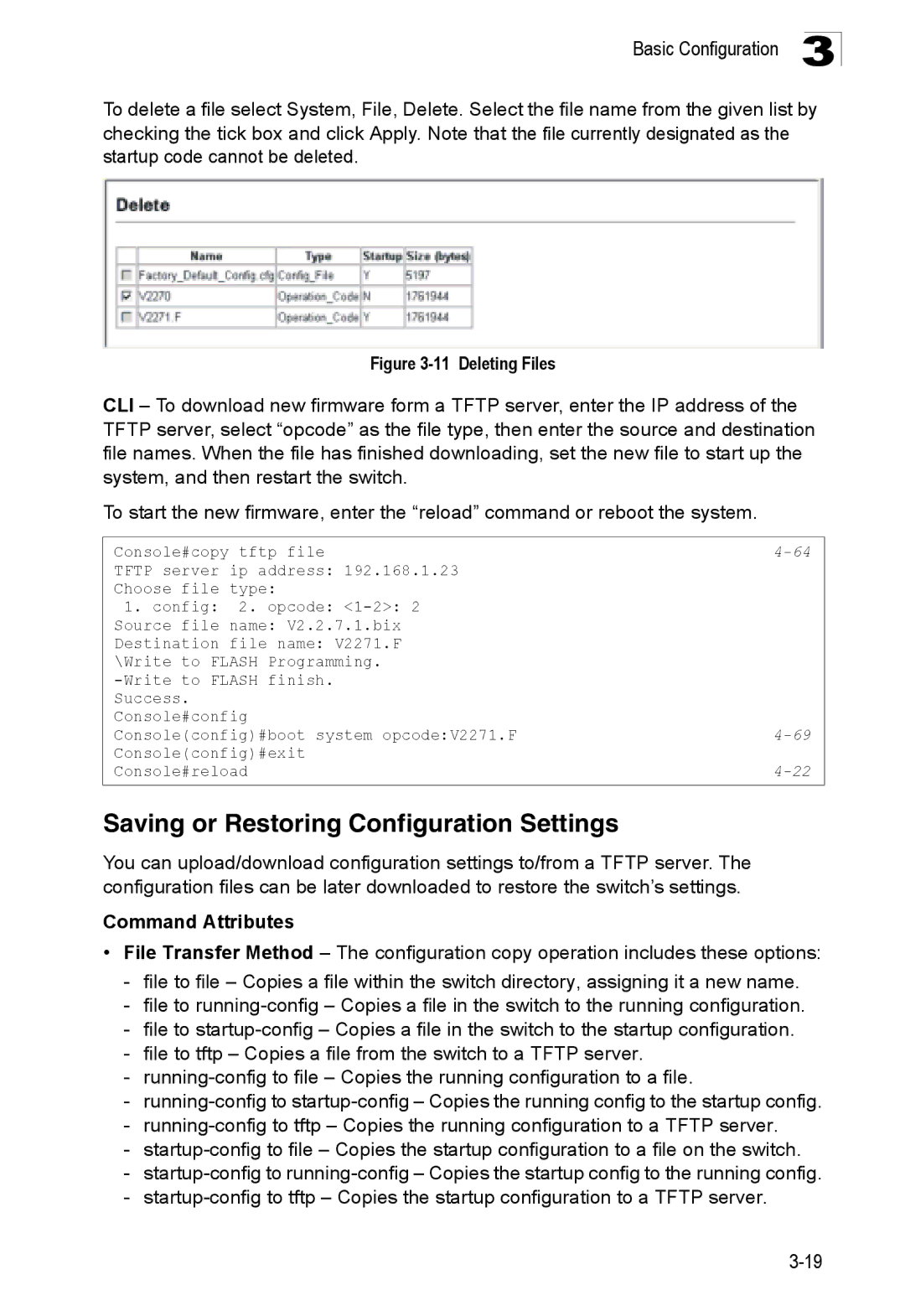 SMC Networks SMC8150L2 manual Saving or Restoring Configuration Settings, Deleting Files 