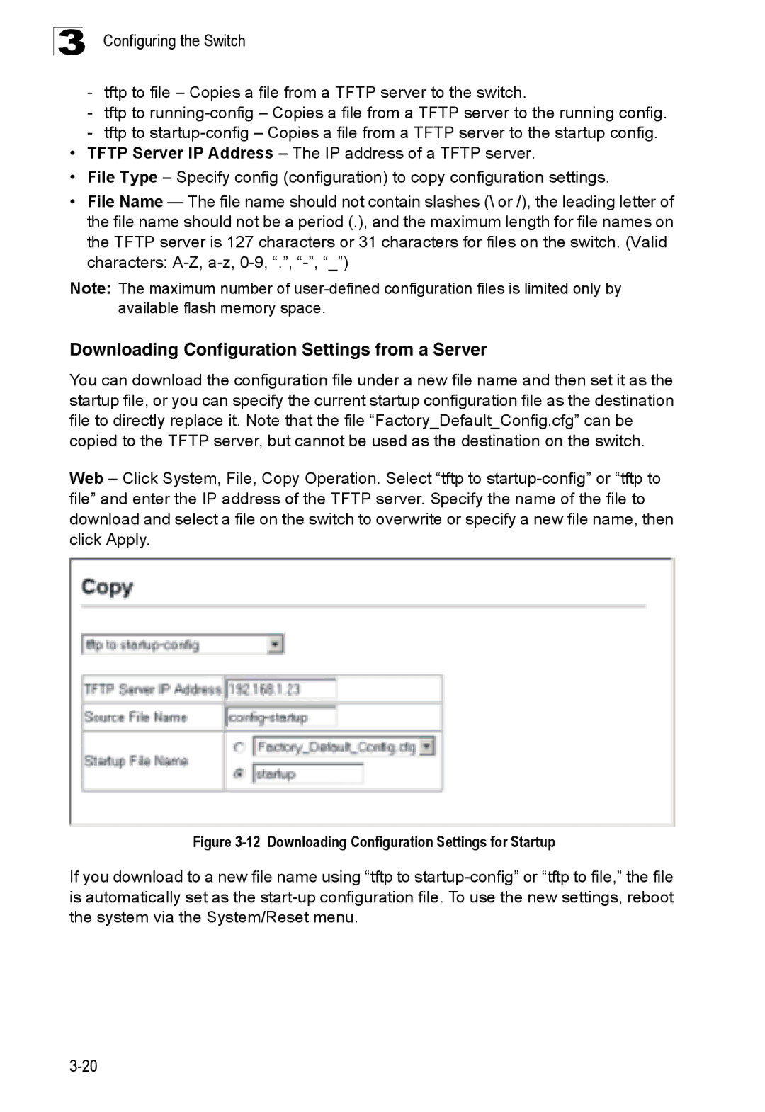 SMC Networks SMC8150L2 Downloading Configuration Settings from a Server, Downloading Configuration Settings for Startup 