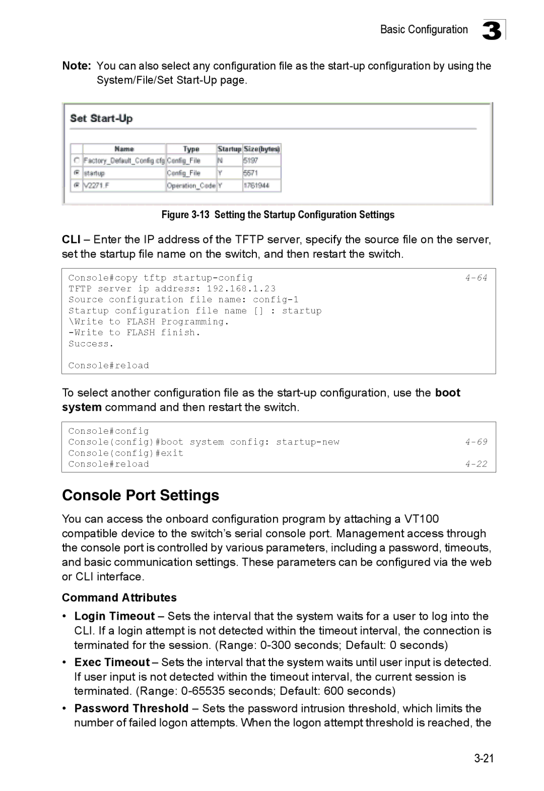 SMC Networks SMC8150L2 manual Console Port Settings, Setting the Startup Configuration Settings 