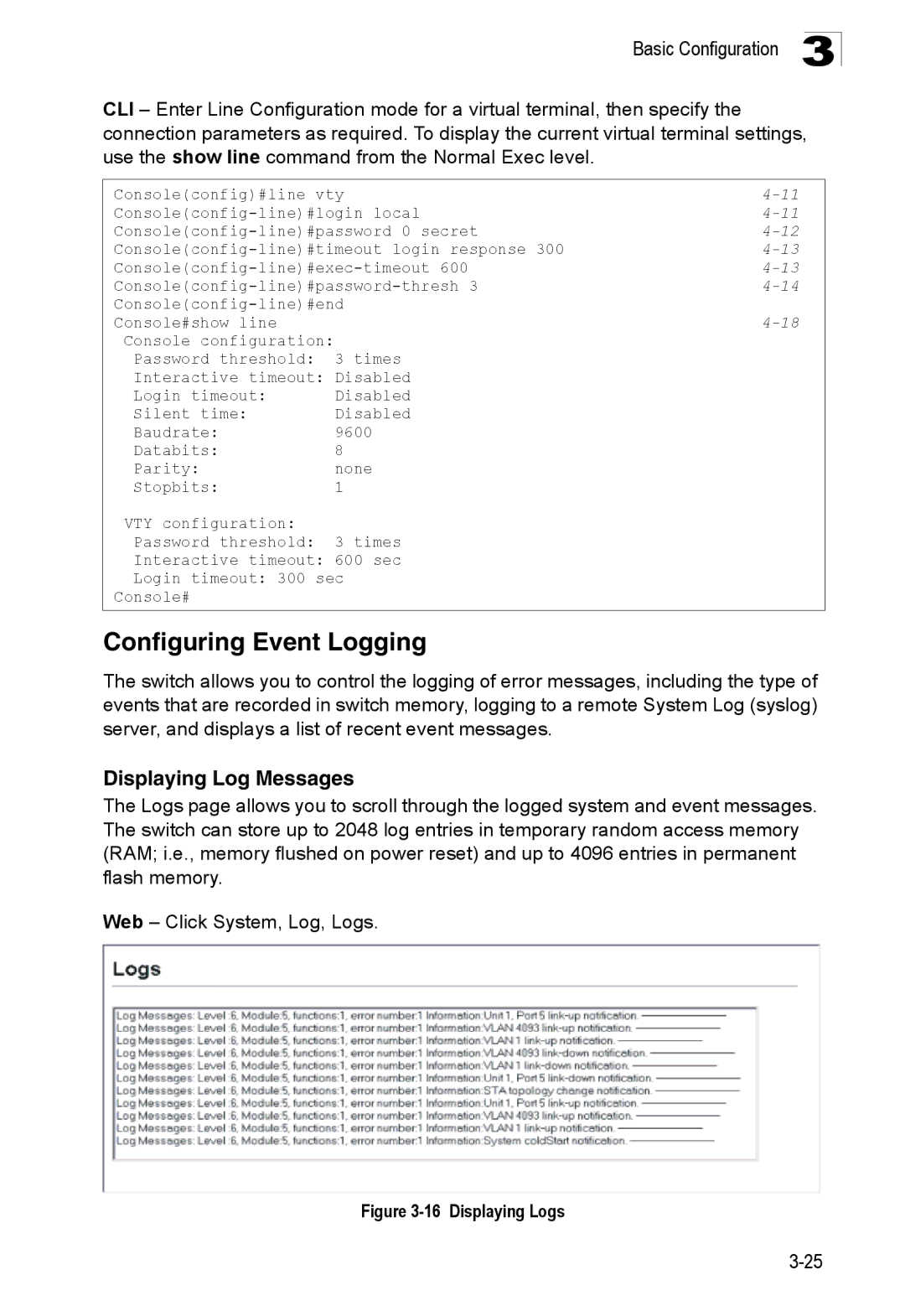 SMC Networks SMC8150L2 manual Configuring Event Logging, Displaying Log Messages 