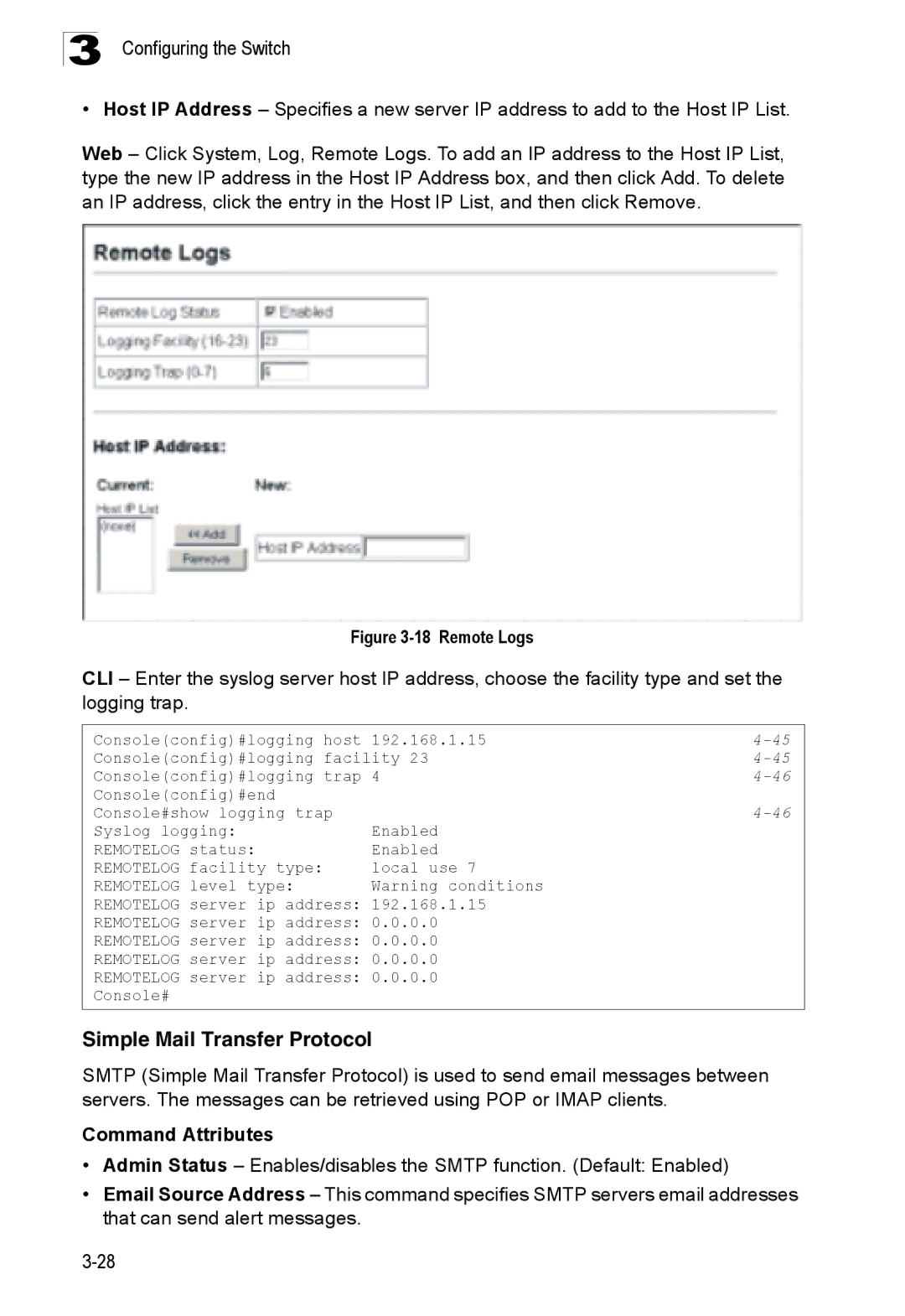 SMC Networks SMC8150L2 manual Simple Mail Transfer Protocol, Remote Logs 