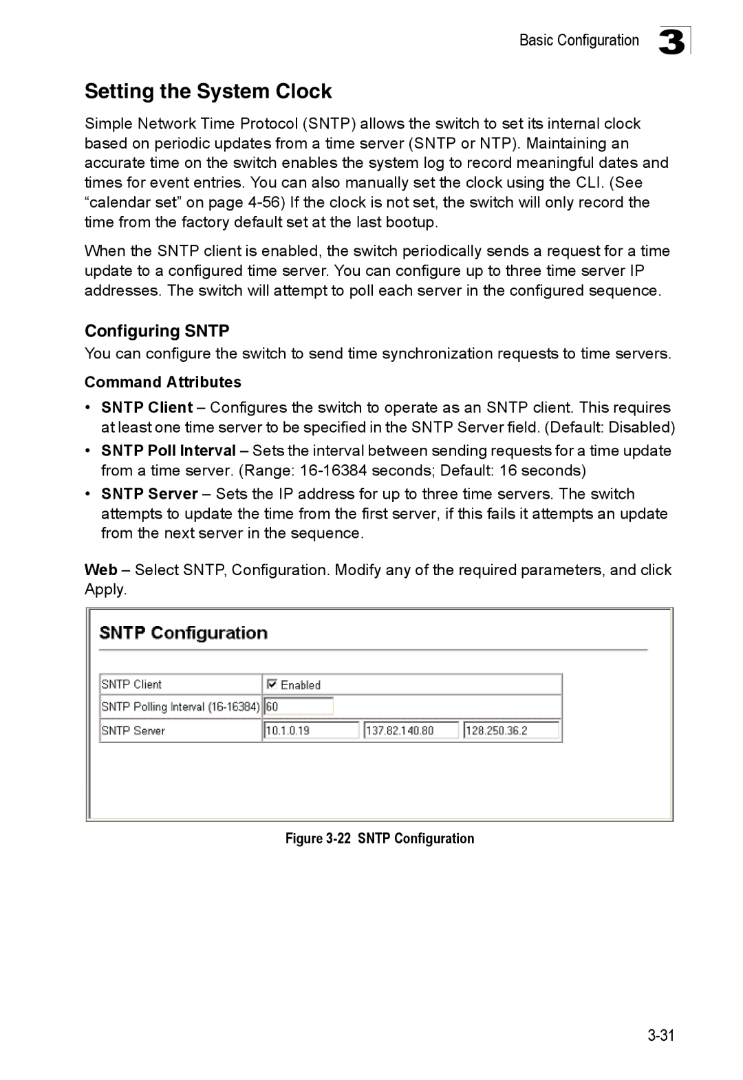 SMC Networks SMC8150L2 manual Setting the System Clock, Configuring Sntp 