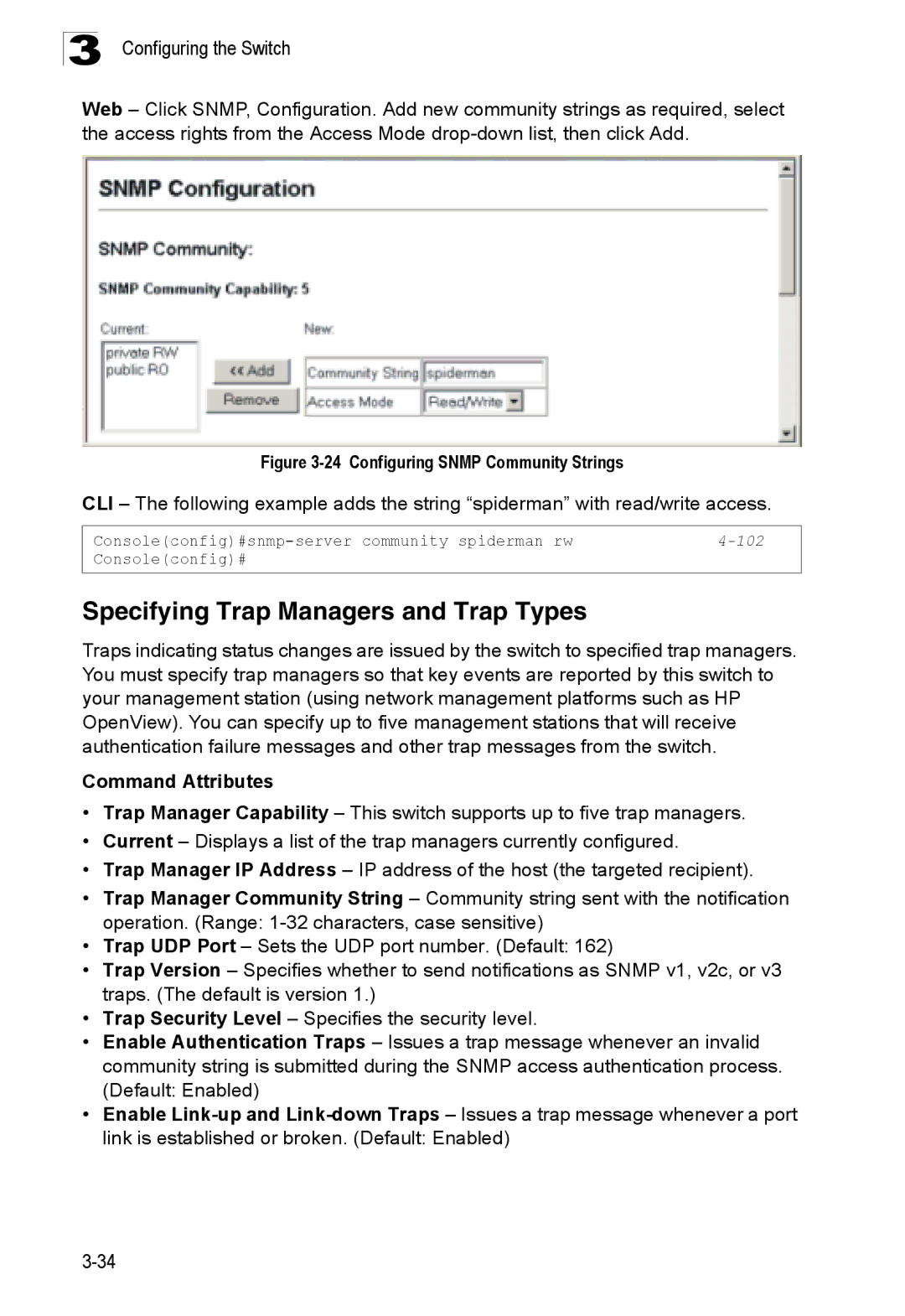 SMC Networks SMC8150L2 manual Specifying Trap Managers and Trap Types, Configuring Snmp Community Strings 