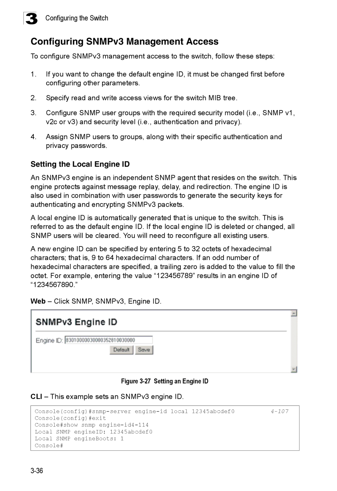 SMC Networks SMC8150L2 manual Configuring SNMPv3 Management Access, Setting the Local Engine ID 