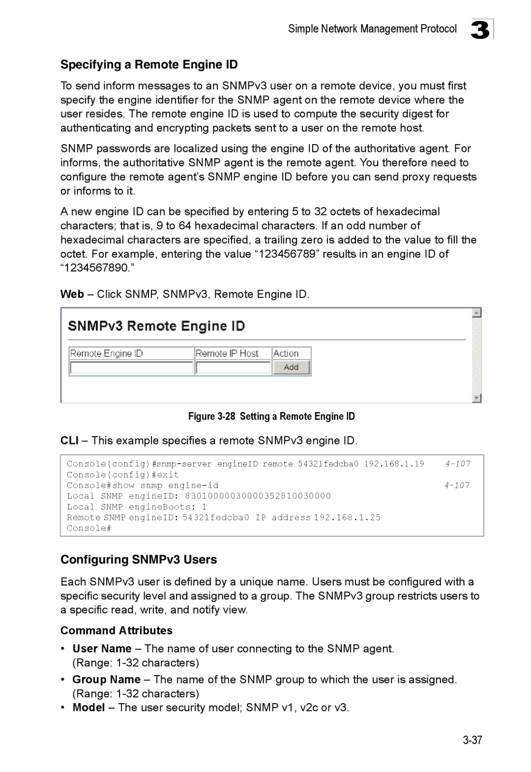 SMC Networks SMC8150L2 manual Specifying a Remote Engine ID, Configuring SNMPv3 Users 