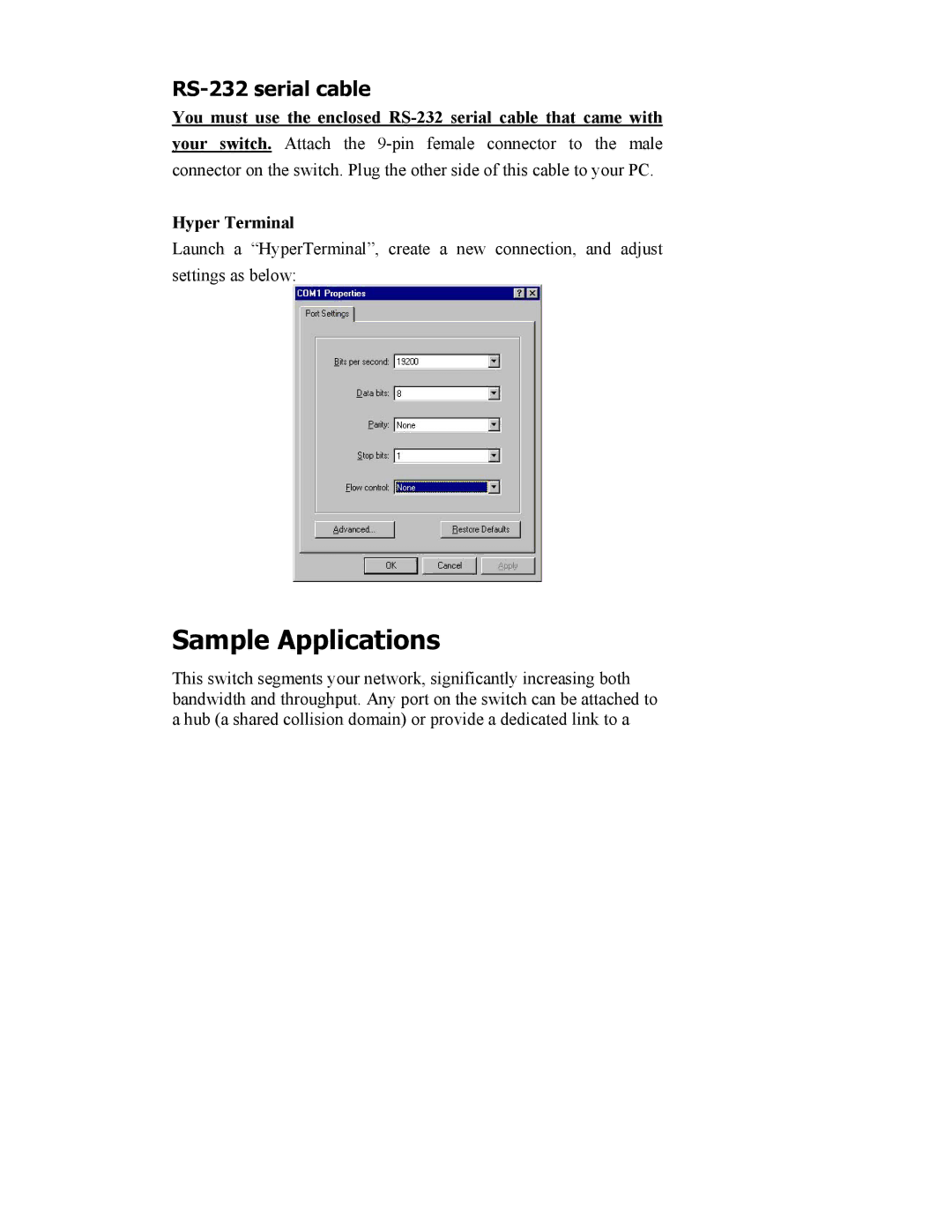 SMC Networks SMC8506T manual Sample Applications, RS-232 serial cable 