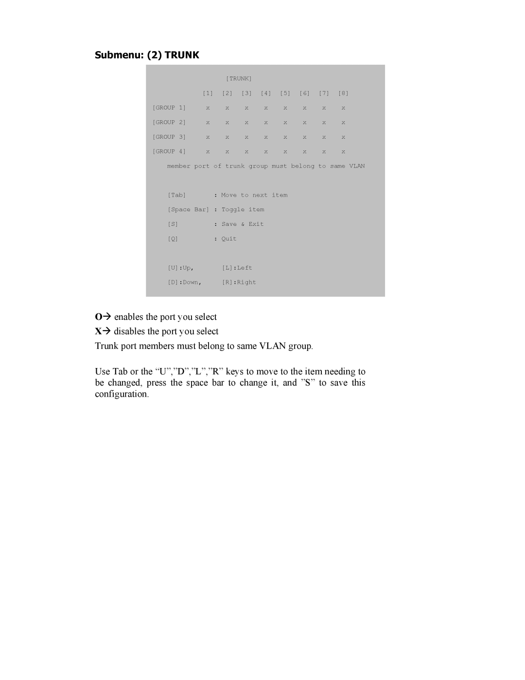 SMC Networks SMC8506T manual Submenu 2 Trunk, Trunk Group 