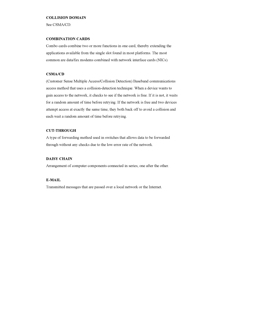 SMC Networks SMC8506T manual Collision Domain, Combination Cards, Csma/Cd, Cut-Through, Daisy Chain, Mail 