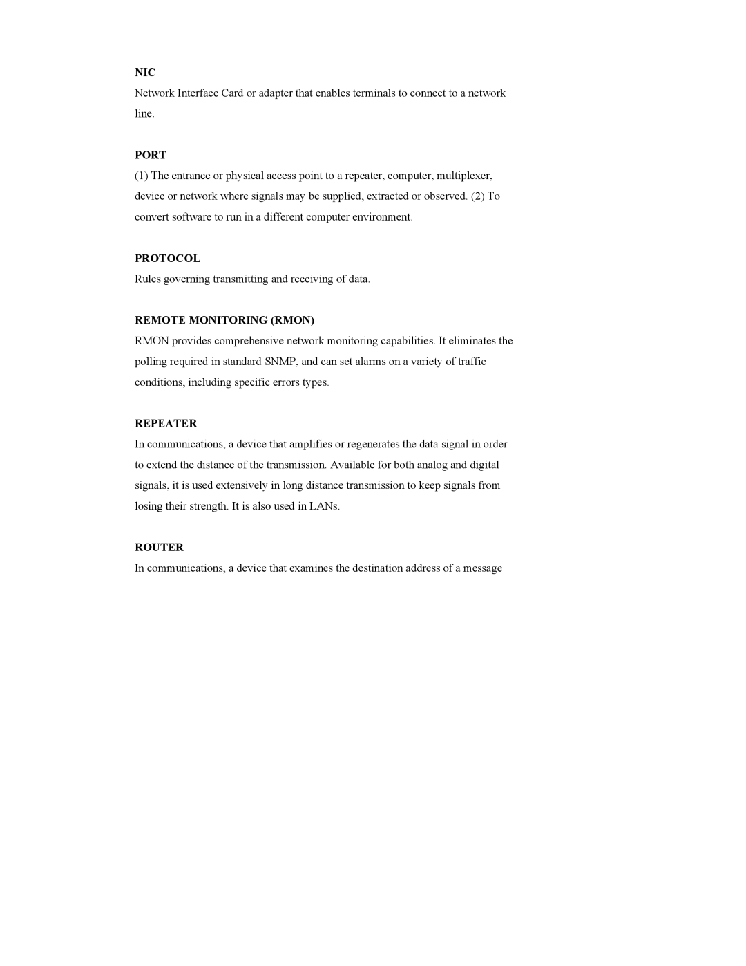 SMC Networks SMC8506T manual Nic, Port, Protocol, Remote Monitoring Rmon, Repeater, Router 