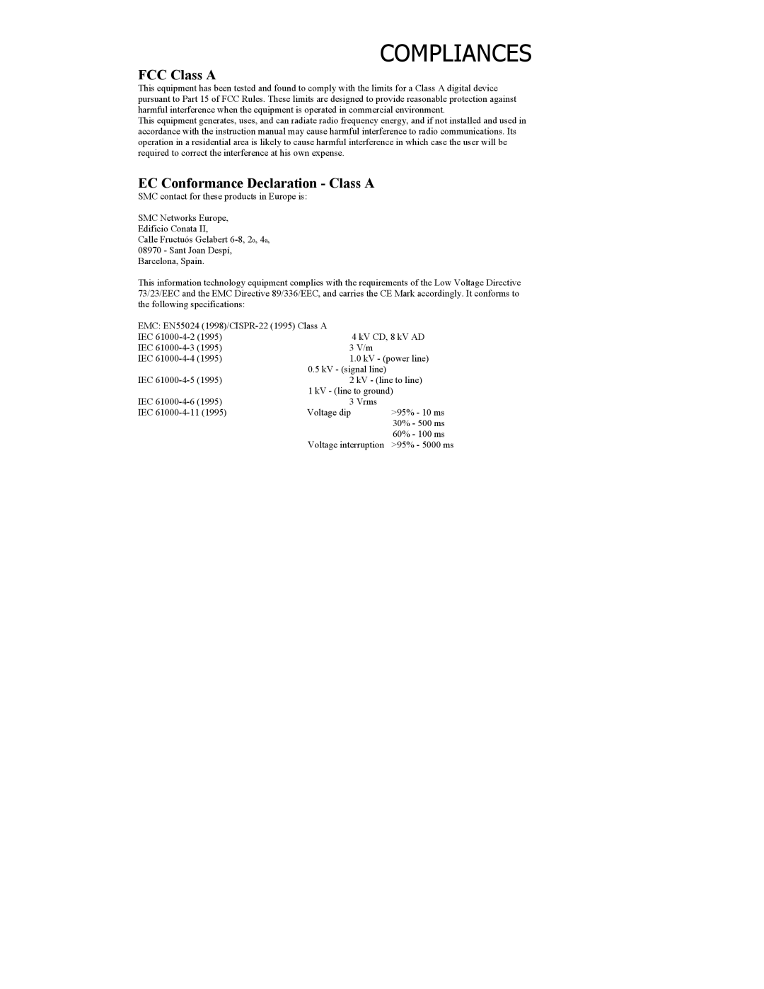 SMC Networks SMC8506T manual Compliances 