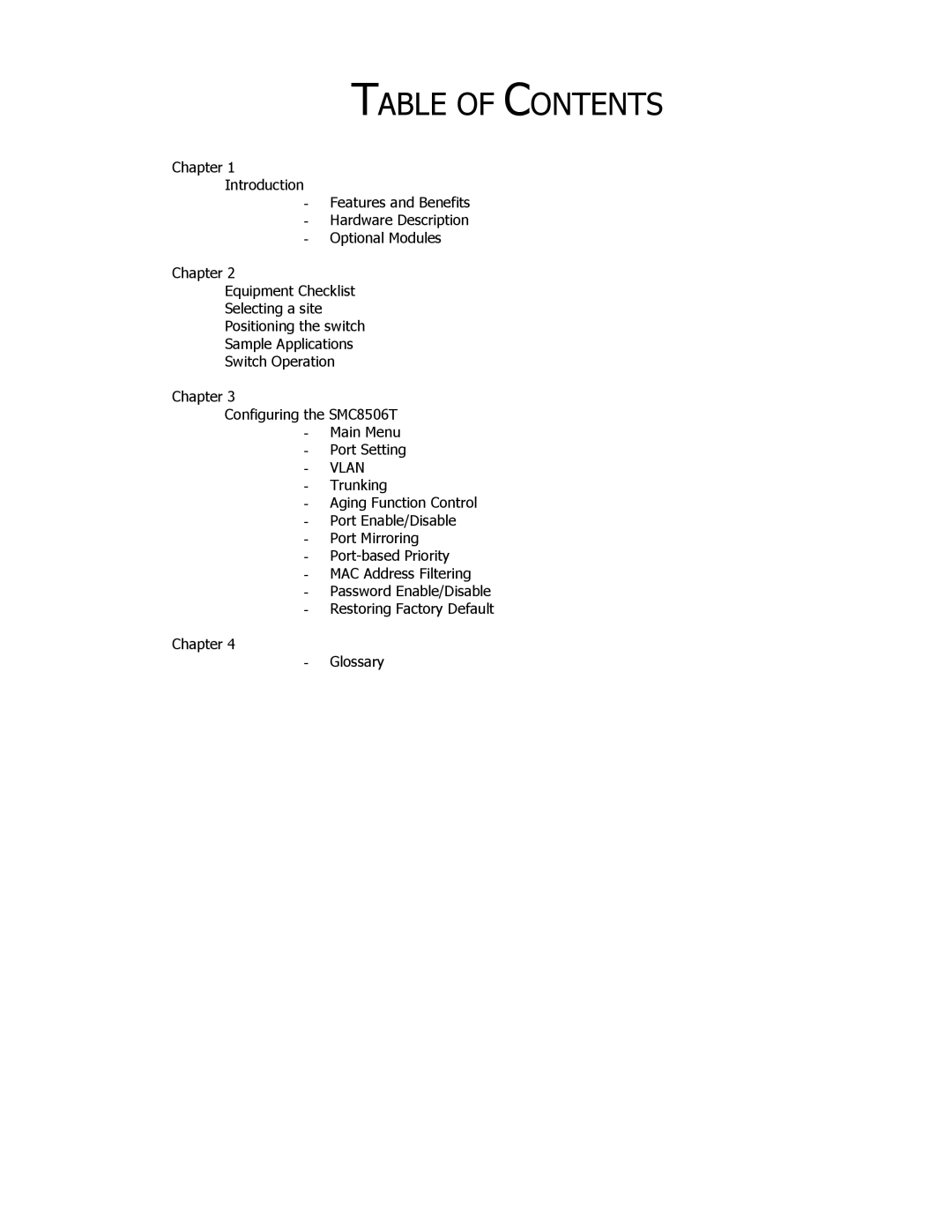 SMC Networks SMC8506T manual Table of Contents 