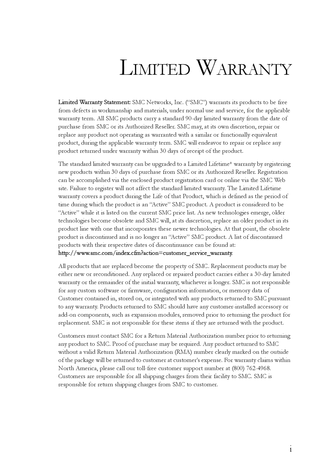 SMC Networks SMC8516T manual Limited Warranty 