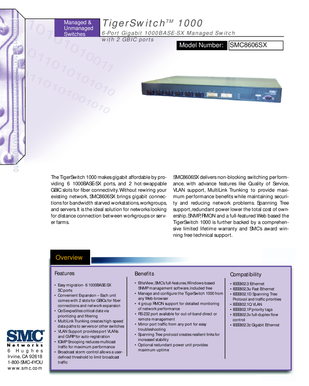 SMC Networks SMC8606SX warranty TigerSwitchTM, Features, Benefits, Compatibility 