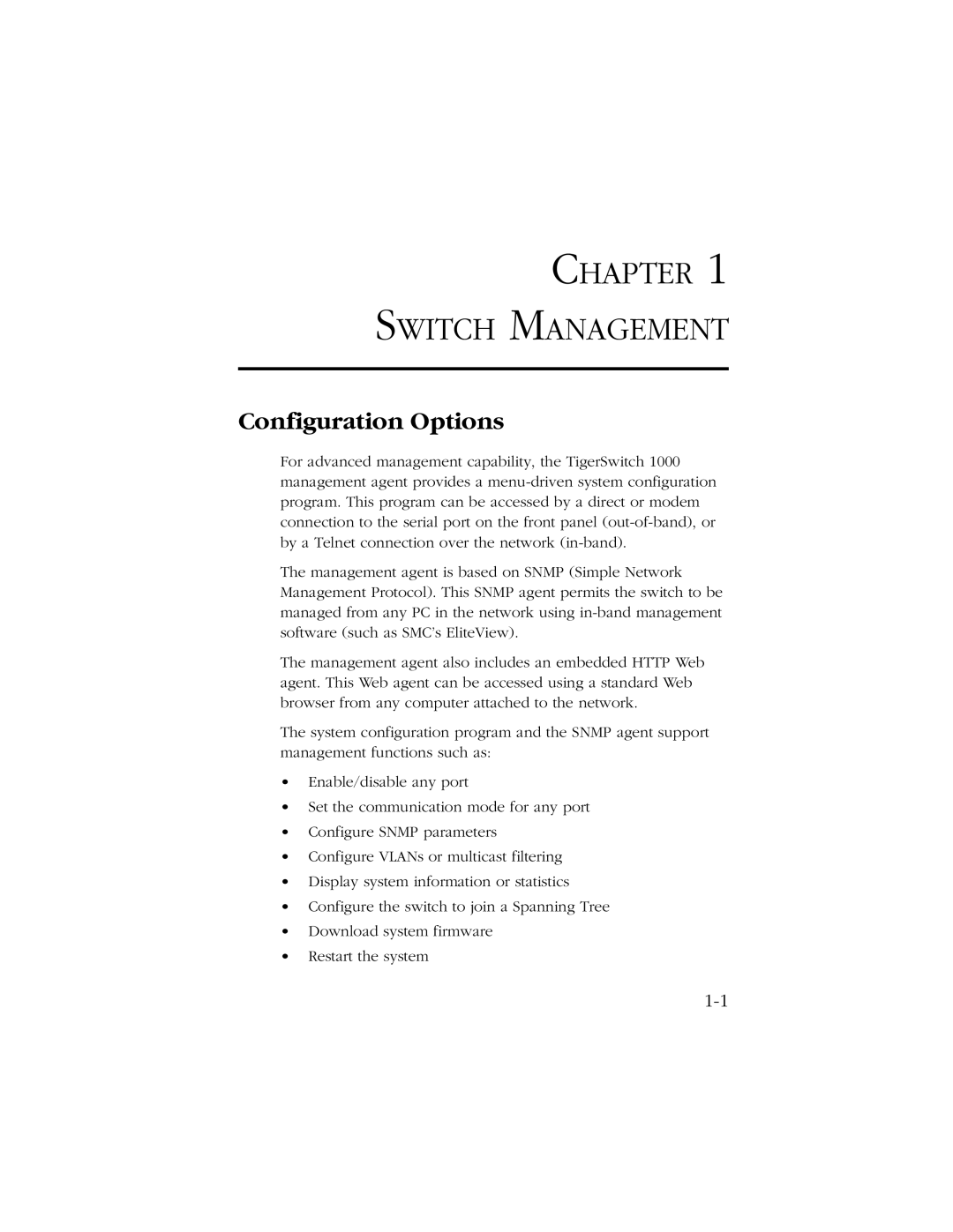 SMC Networks SMC8606T manual Chapter Switch Management, Configuration Options 