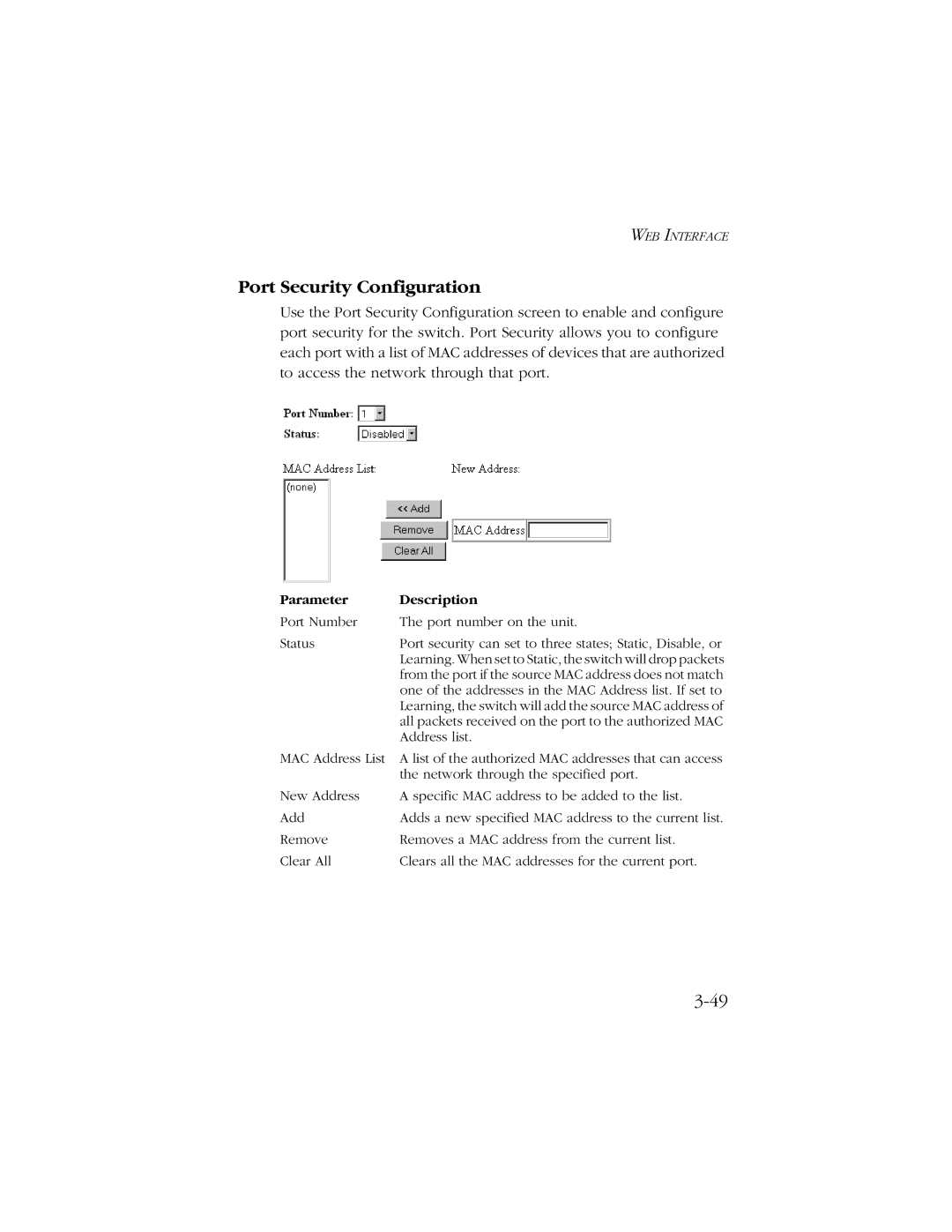 SMC Networks SMC8606T manual Port Security Configuration 