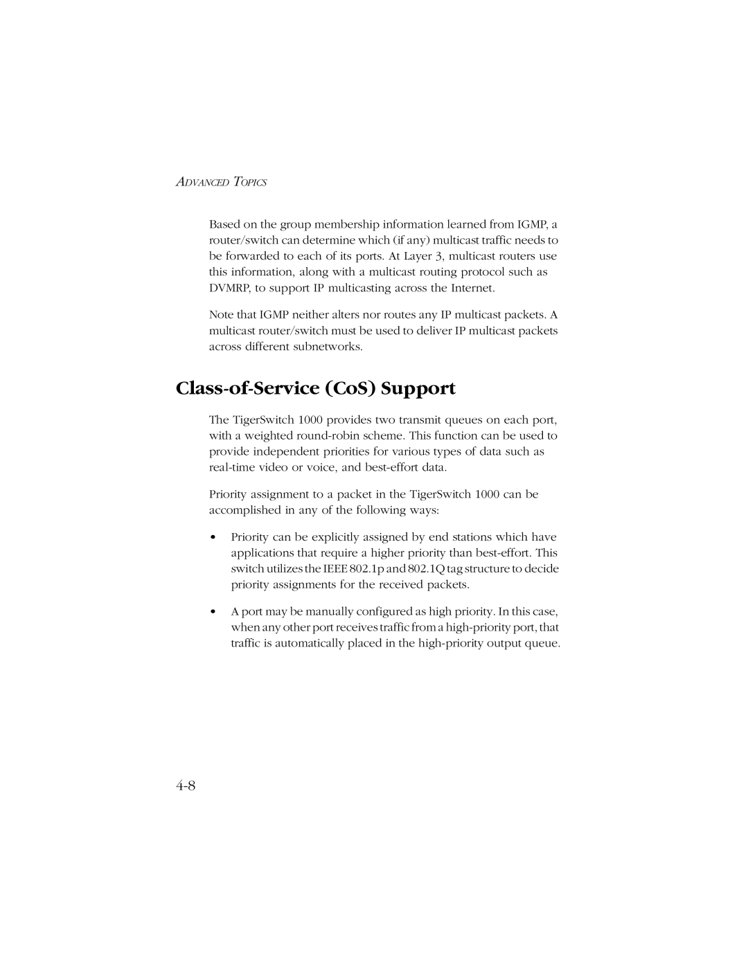 SMC Networks SMC8606T manual Class-of-Service CoS Support 