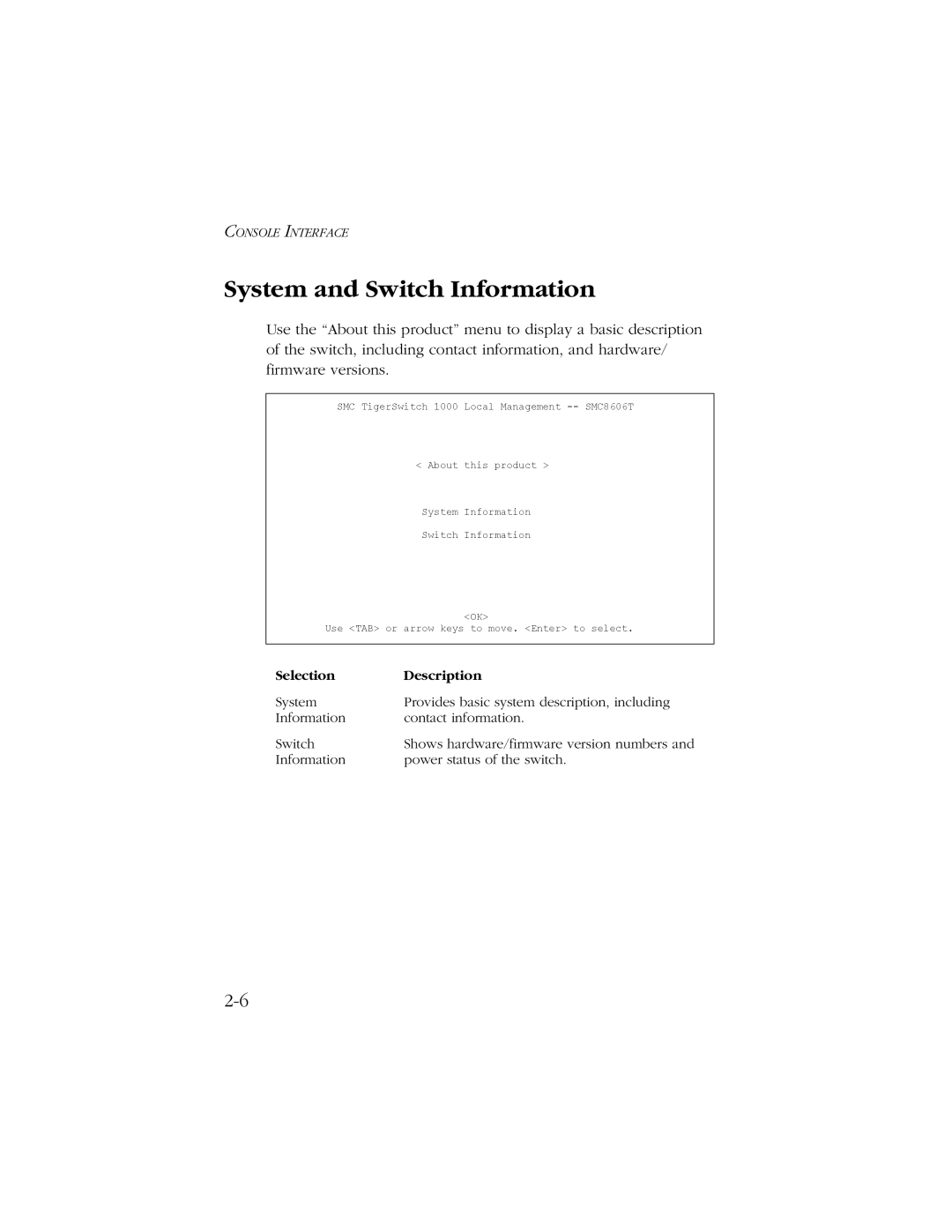 SMC Networks SMC8606T manual System and Switch Information 