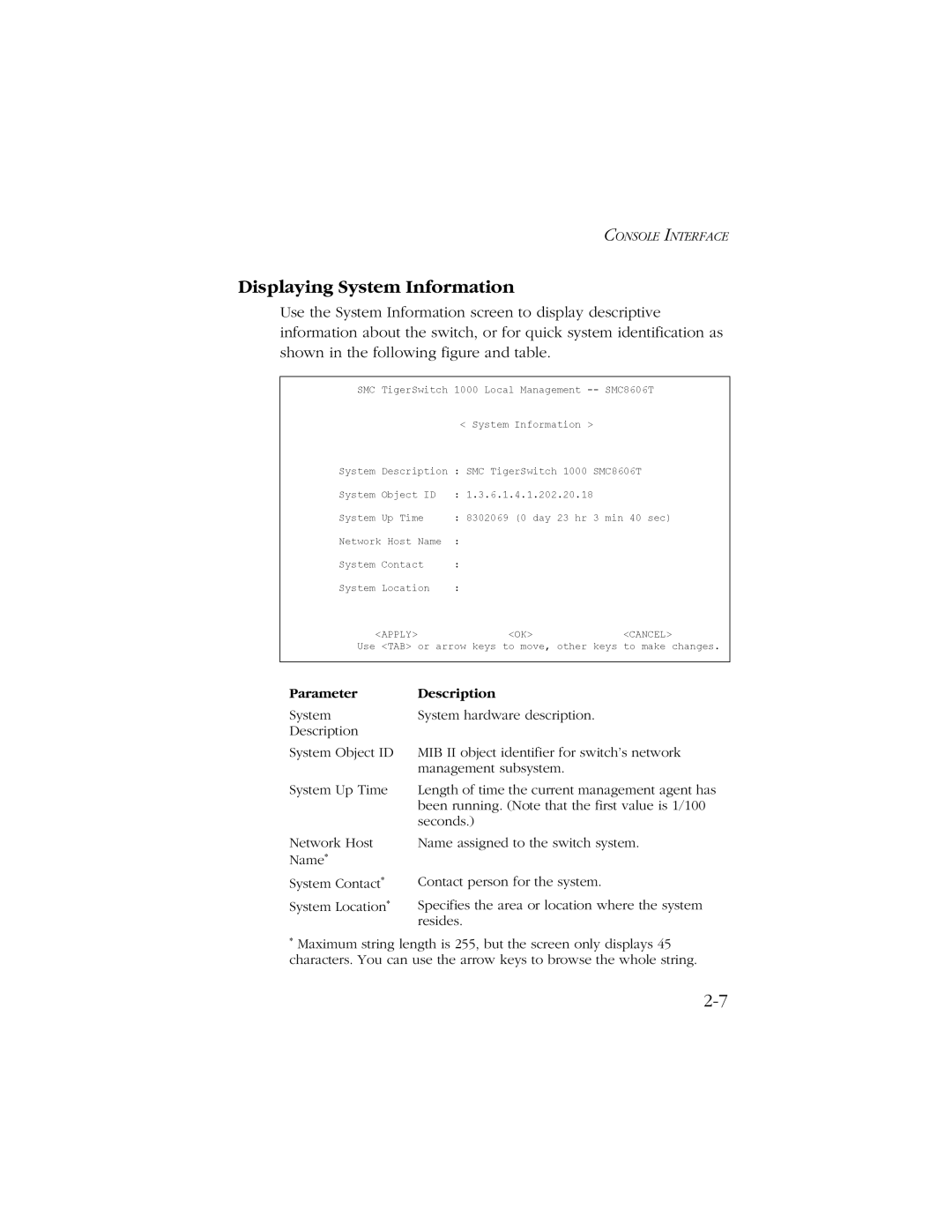 SMC Networks SMC8606T manual Displaying System Information, Parameter Description 