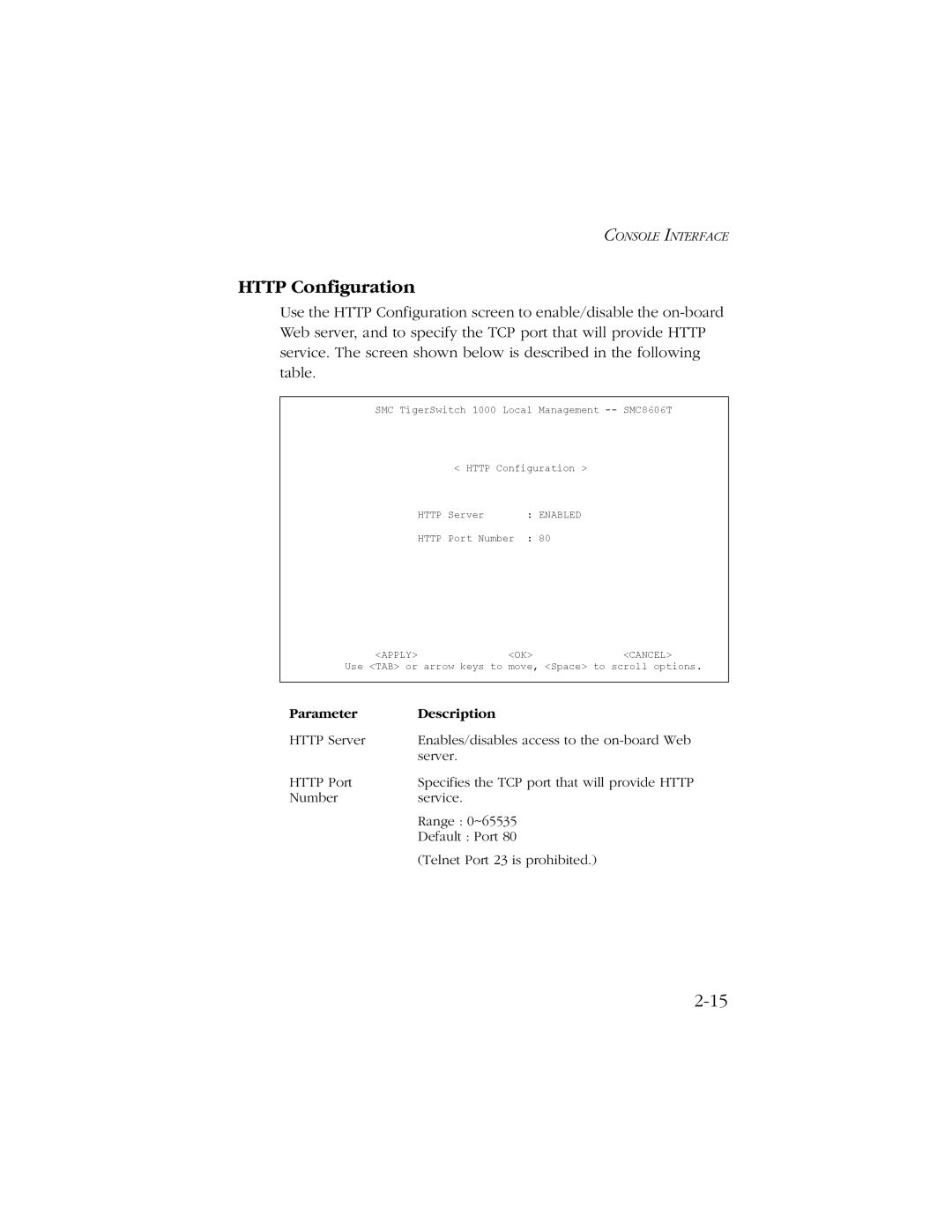 SMC Networks SMC8606T manual Http Configuration 